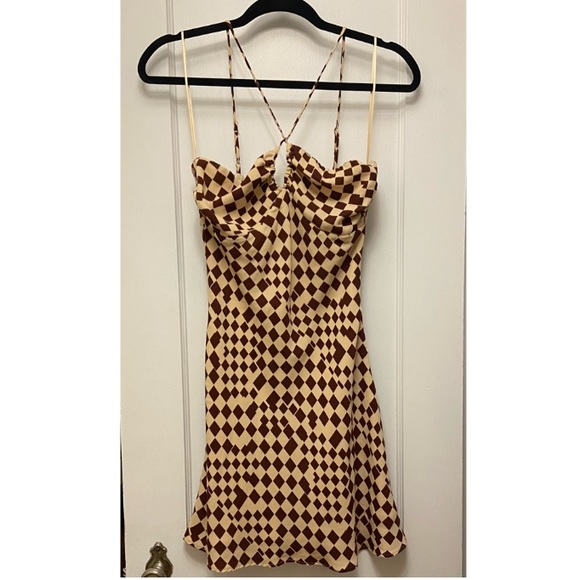 Checkered Mini Dress with Cut Out - Picture 1 of 6